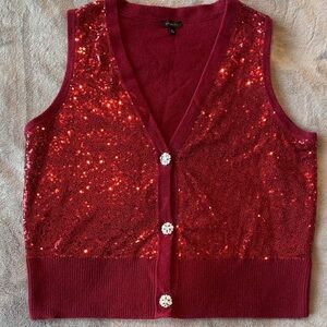 Talbots Rich Red Sequin Knit Vest